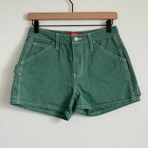 Dickies High Rise Carpenter Shorts Green White Stitching 100% Cotton Hammer Loop